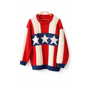 Vintage Americana Stars Stripes Knit Sweater Chunky Cable Heritage 4th July